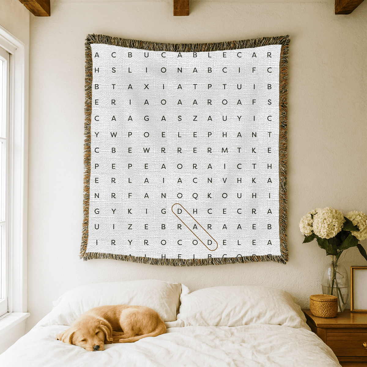 Animal Word Search Woven Blanket, Educational Puzzle Throw Blanket, Personalized Learning Gift for Kids, Animal Lover Activity Blanket
