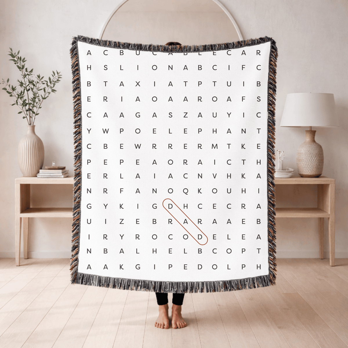Animal Word Search Woven Blanket, Educational Puzzle Throw Blanket, Personalized Learning Gift for Kids, Animal Lover Activity Blanket
