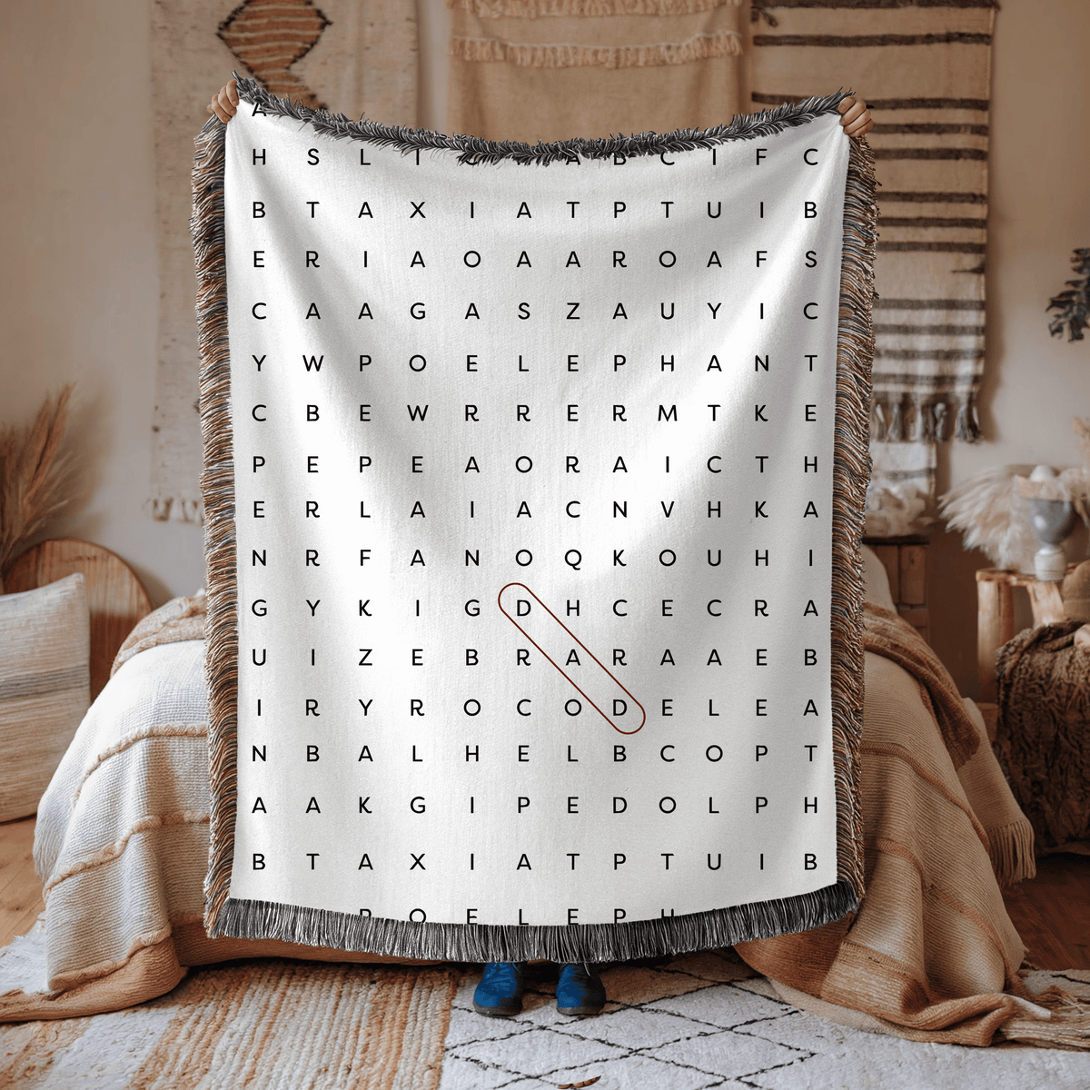 Animal Word Search Woven Blanket, Educational Puzzle Throw Blanket, Personalized Learning Gift for Kids, Animal Lover Activity Blanket