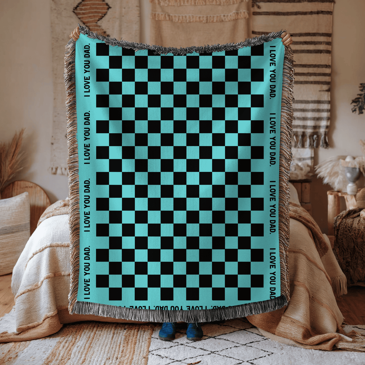 Personalized I Love You Dad Woven Blanket, Father's Day Gift from Daughter or Son, Sentimental Dad Throw Blanket, Custom Family Gift