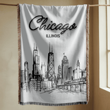 Chicago Skyline Woven Blanket, Chicago Illinois Throw Blanket, Cityscape Home Decor Gift, Chicago Travel Keepsake, Windy City Blanket