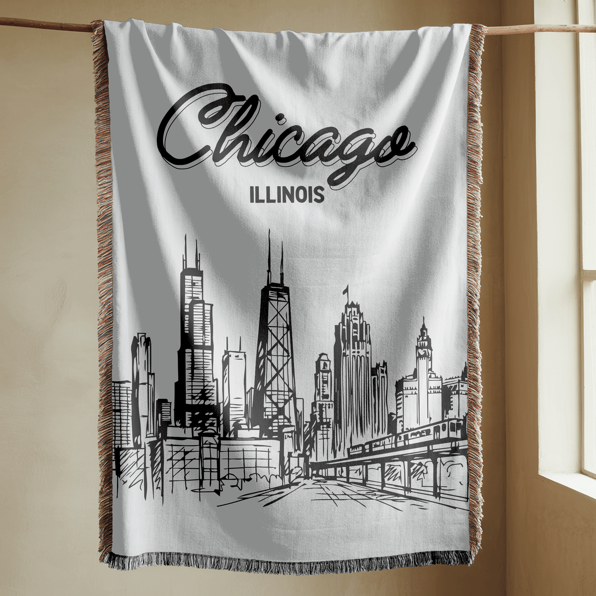 Chicago Skyline Woven Blanket, Chicago Illinois Throw Blanket, Cityscape Home Decor Gift, Chicago Travel Keepsake, Windy City Blanket