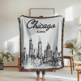 Chicago Skyline Woven Blanket, Chicago Illinois Throw Blanket, Cityscape Home Decor Gift, Chicago Travel Keepsake, Windy City Blanket