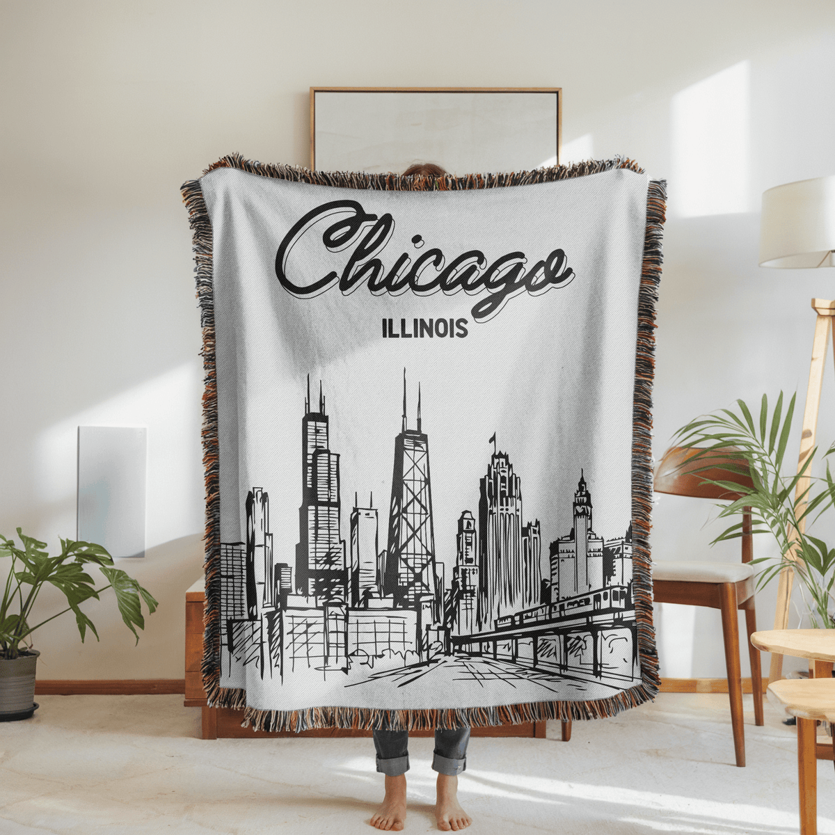 Chicago Skyline Woven Blanket, Chicago Illinois Throw Blanket, Cityscape Home Decor Gift, Chicago Travel Keepsake, Windy City Blanket
