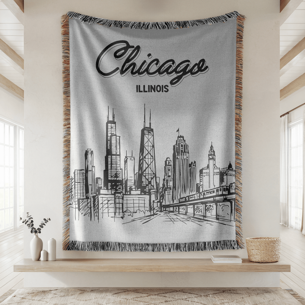 Chicago Skyline Woven Blanket, Chicago Illinois Throw Blanket, Cityscape Home Decor Gift, Chicago Travel Keepsake, Windy City Blanket