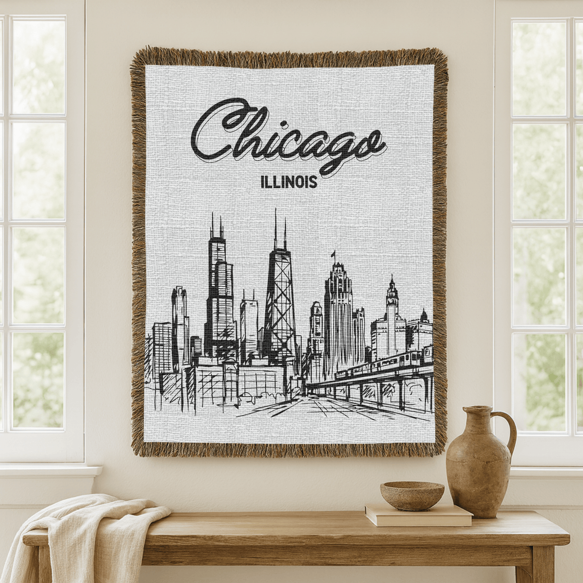 Chicago Skyline Woven Blanket, Chicago Illinois Throw Blanket, Cityscape Home Decor Gift, Chicago Travel Keepsake, Windy City Blanket