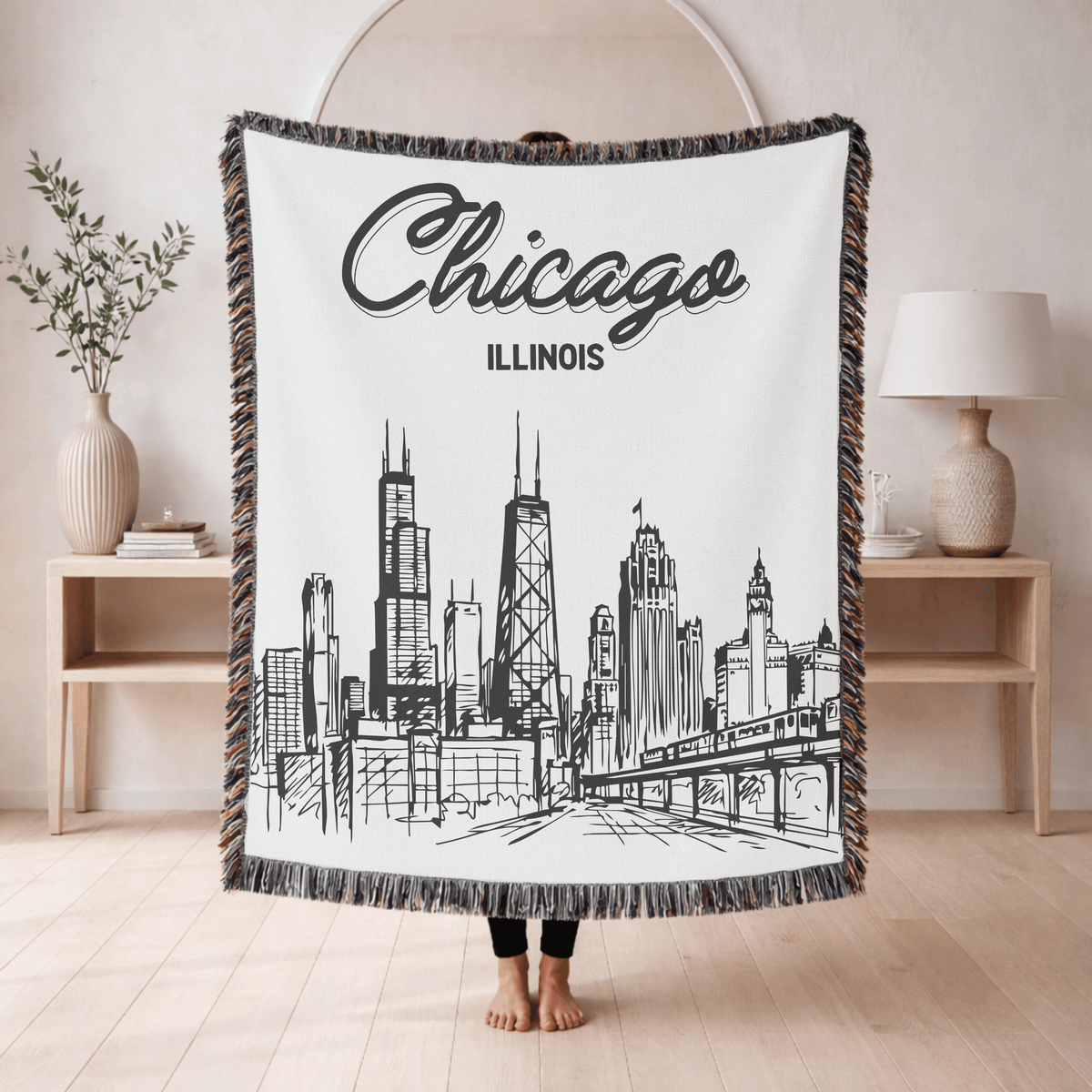 Chicago Skyline Woven Blanket, Chicago Illinois Throw Blanket, Cityscape Home Decor Gift, Chicago Travel Keepsake, Windy City Blanket