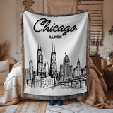 Chicago Skyline Woven Blanket, Chicago Illinois Throw Blanket, Cityscape Home Decor Gift, Chicago Travel Keepsake, Windy City Blanket