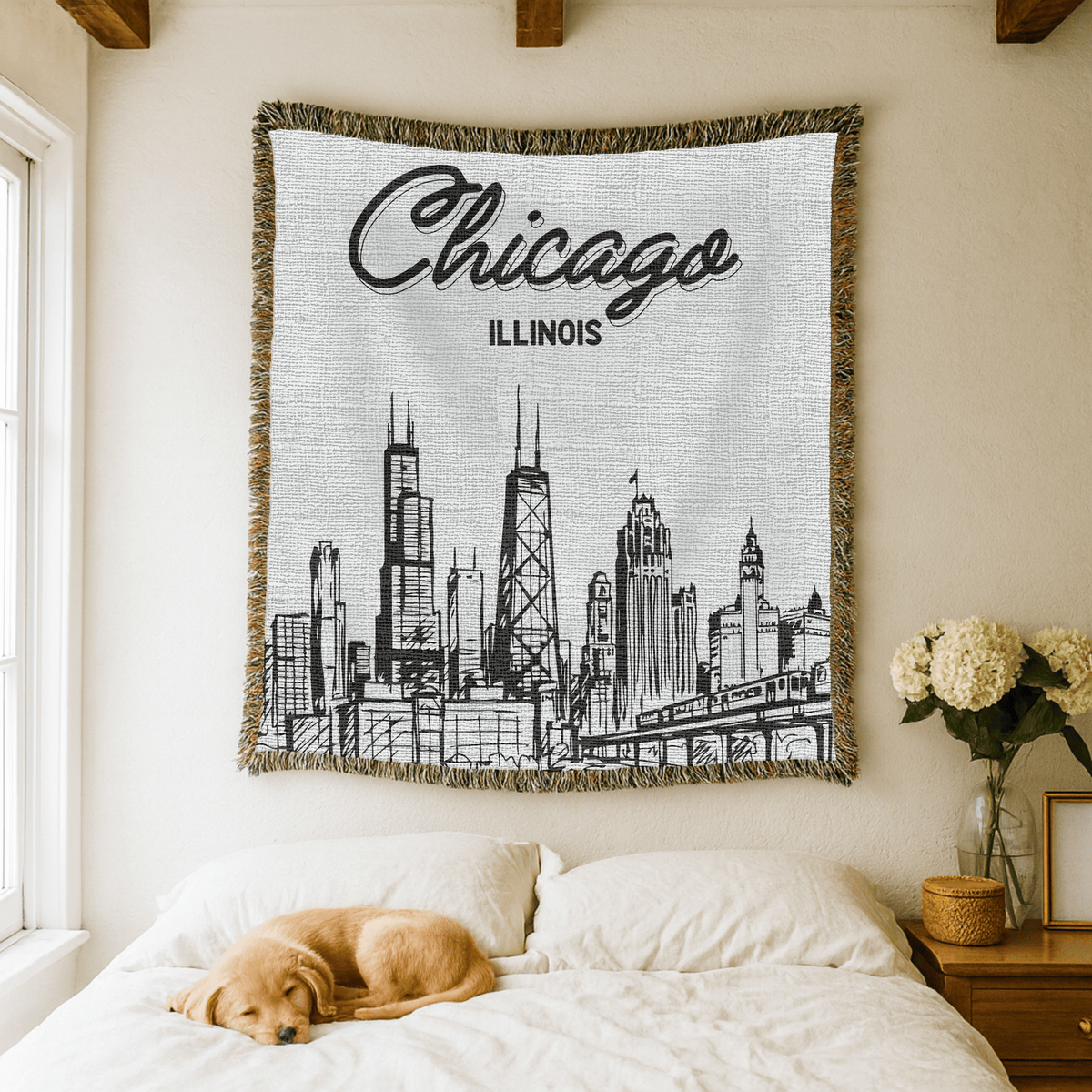 Chicago Skyline Woven Blanket, Chicago Illinois Throw Blanket, Cityscape Home Decor Gift, Chicago Travel Keepsake, Windy City Blanket