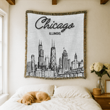 Chicago Skyline Woven Blanket, Chicago Illinois Throw Blanket, Cityscape Home Decor Gift, Chicago Travel Keepsake, Windy City Blanket