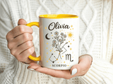 Personalized Scorpio Zodiac Mug, Custom Name Astrology Coffee Mug, Scorpio Birth Sign Gift for Her, Celestial Horoscope Cup