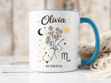Personalized Scorpio Zodiac Mug, Custom Name Astrology Coffee Mug, Scorpio Birth Sign Gift for Her, Celestial Horoscope Cup