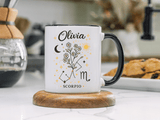 Personalized Scorpio Zodiac Mug, Custom Name Astrology Coffee Mug, Scorpio Birth Sign Gift for Her, Celestial Horoscope Cup