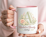 Personalized Floral Initial Mug, Custom Name Coffee Mug with Monogram Letter, Rooted in Beauty Gift for Women, Botanical Birthday Cup
