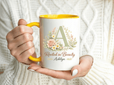 Personalized Floral Initial Mug, Custom Name Coffee Mug with Monogram Letter, Rooted in Beauty Gift for Women, Botanical Birthday Cup