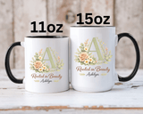 Personalized Floral Initial Mug, Custom Name Coffee Mug with Monogram Letter, Rooted in Beauty Gift for Women, Botanical Birthday Cup