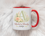 Personalized Floral Initial Mug, Custom Name Coffee Mug with Monogram Letter, Rooted in Beauty Gift for Women, Botanical Birthday Cup