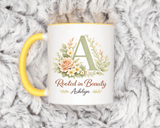 Personalized Floral Initial Mug, Custom Name Coffee Mug with Monogram Letter, Rooted in Beauty Gift for Women, Botanical Birthday Cup