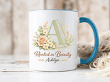 Personalized Floral Initial Mug, Custom Name Coffee Mug with Monogram Letter, Rooted in Beauty Gift for Women, Botanical Birthday Cup