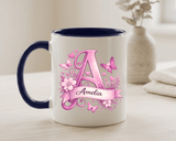 Personalized Butterfly Initial Mug, Custom Name Coffee Mug for Girls and Women, Floral Monogram Cup, Pink Aesthetic Gift, Custom Letter Mug