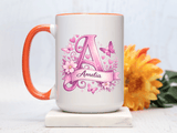 Personalized Butterfly Initial Mug, Custom Name Coffee Mug for Girls and Women, Floral Monogram Cup, Pink Aesthetic Gift, Custom Letter Mug