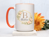 Personalized Floral Monogram Mug, Custom Name Coffee Mug with Elegant Initial Letter, Botanical Gift for Women, Bridesmaid Birthday Cup