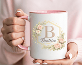 Personalized Floral Monogram Mug, Custom Name Coffee Mug with Elegant Initial Letter, Botanical Gift for Women, Bridesmaid Birthday Cup