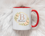 Personalized Floral Monogram Mug, Custom Name Coffee Mug with Elegant Initial Letter, Botanical Gift for Women, Bridesmaid Birthday Cup