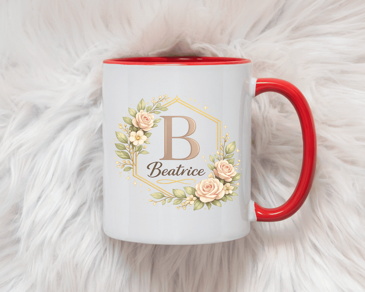 Personalized Floral Monogram Mug, Custom Name Coffee Mug with Elegant Initial Letter, Botanical Gift for Women, Bridesmaid Birthday Cup