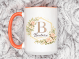 Personalized Floral Monogram Mug, Custom Name Coffee Mug with Elegant Initial Letter, Botanical Gift for Women, Bridesmaid Birthday Cup