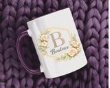 Personalized Floral Monogram Mug, Custom Name Coffee Mug with Elegant Initial Letter, Botanical Gift for Women, Bridesmaid Birthday Cup