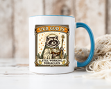 Our God Is Still Working Miracles Coffee Mug, Funny Raccoon Christian Gift for Friends, Cute Religious Parody Trash Panda Ceramic Tea Cup with Black Handle