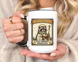 Our God Is Still Working Miracles Coffee Mug, Funny Raccoon Christian Gift for Friends, Cute Religious Parody Trash Panda Ceramic Tea Cup with Black Handle