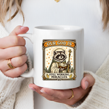 Our God Is Still Working Miracles Coffee Mug, Funny Raccoon Christian Gift for Friends, Cute Religious Parody Trash Panda Ceramic Tea Cup with Black Handle