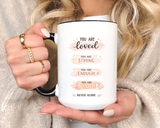 You Are Loved Strong Enough Blessed Coffee Mug, Encouraging Mental Health Gift for Friends, Cute Inspirational Daily Affirmations Tea Cup with Pink Handle