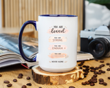 You Are Loved Strong Enough Blessed Coffee Mug, Encouraging Mental Health Gift for Friends, Cute Inspirational Daily Affirmations Tea Cup with Pink Handle