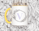 Letter V Monogram Mug, Floral Initial Coffee Mug for Women, Botanical Alphabet Cup, Minimalist Monogram Gift, Personalized Letter Mug
