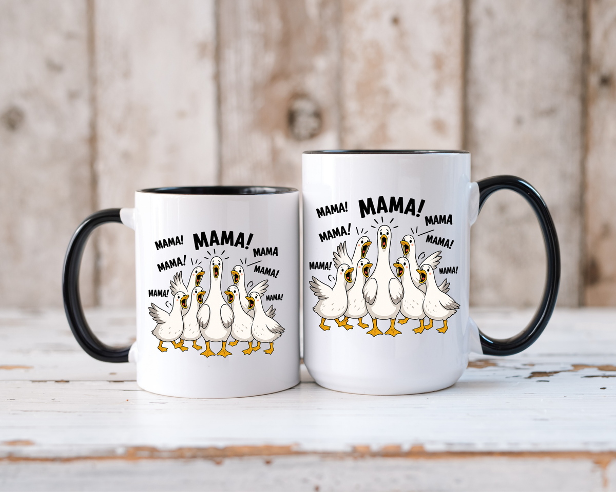 Funny Loud Ducks Mama Coffee Mug, Cute Mother's Day Gift from Kids, Sarcastic Chaos Mom Ceramic Tea Cup with Black Handle