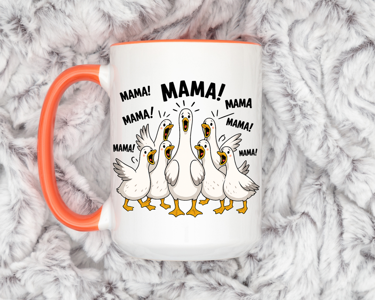 Funny Loud Ducks Mama Coffee Mug, Cute Mother's Day Gift from Kids, Sarcastic Chaos Mom Ceramic Tea Cup with Black Handle
