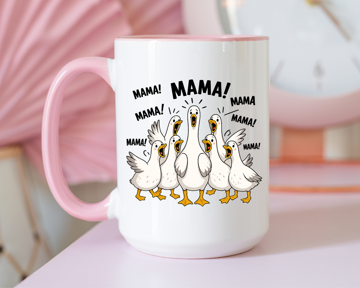 Funny Loud Ducks Mama Coffee Mug, Cute Mother's Day Gift from Kids, Sarcastic Chaos Mom Ceramic Tea Cup with Black Handle