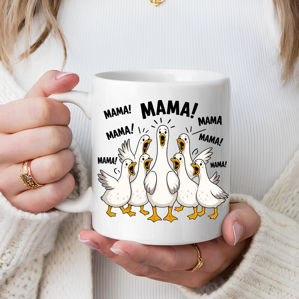 Funny Loud Ducks Mama Coffee Mug, Cute Mother's Day Gift from Kids, Sarcastic Chaos Mom Ceramic Tea Cup with Black Handle