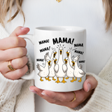 Funny Loud Ducks Mama Coffee Mug, Cute Mother's Day Gift from Kids, Sarcastic Chaos Mom Ceramic Tea Cup with Black Handle