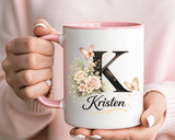 Personalized Butterfly Monogram Mug, Custom Name Coffee Mug with Initial Letter, Floral Mug for Women, Birthday Gift, Elegant Custom Cup