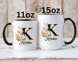 Personalized Butterfly Monogram Mug, Custom Name Coffee Mug with Initial Letter, Floral Mug for Women, Birthday Gift, Elegant Custom Cup
