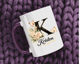 Personalized Butterfly Monogram Mug, Custom Name Coffee Mug with Initial Letter, Floral Mug for Women, Birthday Gift, Elegant Custom Cup