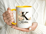 Personalized Butterfly Monogram Mug, Custom Name Coffee Mug with Initial Letter, Floral Mug for Women, Birthday Gift, Elegant Custom Cup