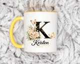 Personalized Butterfly Monogram Mug, Custom Name Coffee Mug with Initial Letter, Floral Mug for Women, Birthday Gift, Elegant Custom Cup