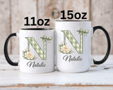 Personalized Monogram Mug with Custom Name, Floral Initial Coffee Mug for Women, Custom Letter Cup, Birthday Gift for Her, Bridesmaid Gift