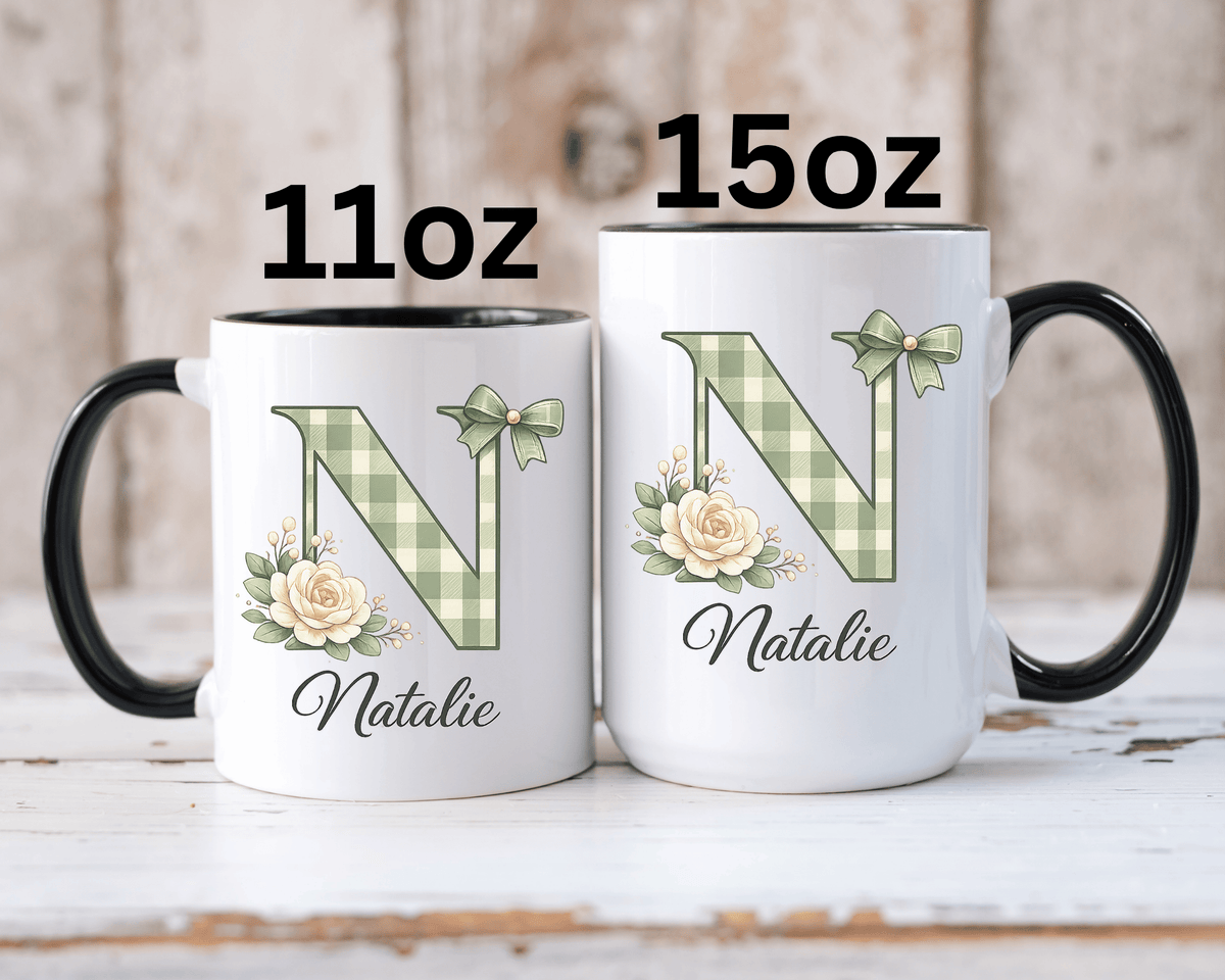 Personalized Monogram Mug with Custom Name, Floral Initial Coffee Mug for Women, Custom Letter Cup, Birthday Gift for Her, Bridesmaid Gift