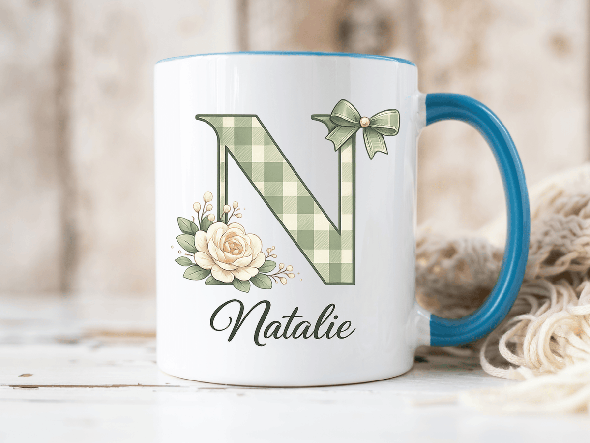 Personalized Monogram Mug with Custom Name, Floral Initial Coffee Mug for Women, Custom Letter Cup, Birthday Gift for Her, Bridesmaid Gift